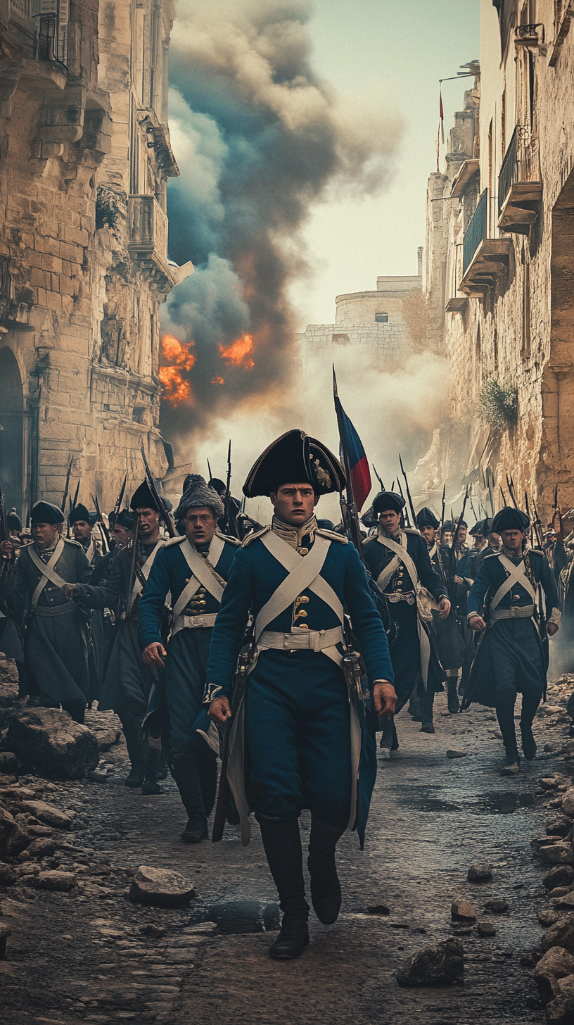 French soldiers led by Napoleon in battle in Jaffa.