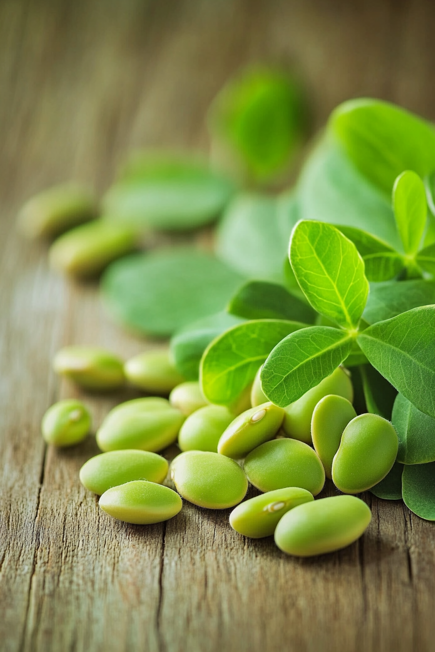 Fresh green peas and lima beans on table.