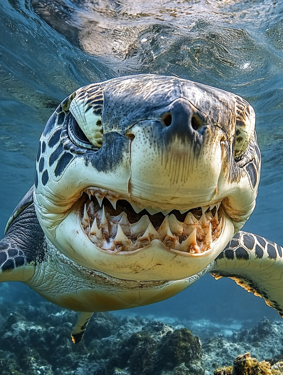 Friendly Turtle Smiles Through Shark Attack, 3:4 Ratio