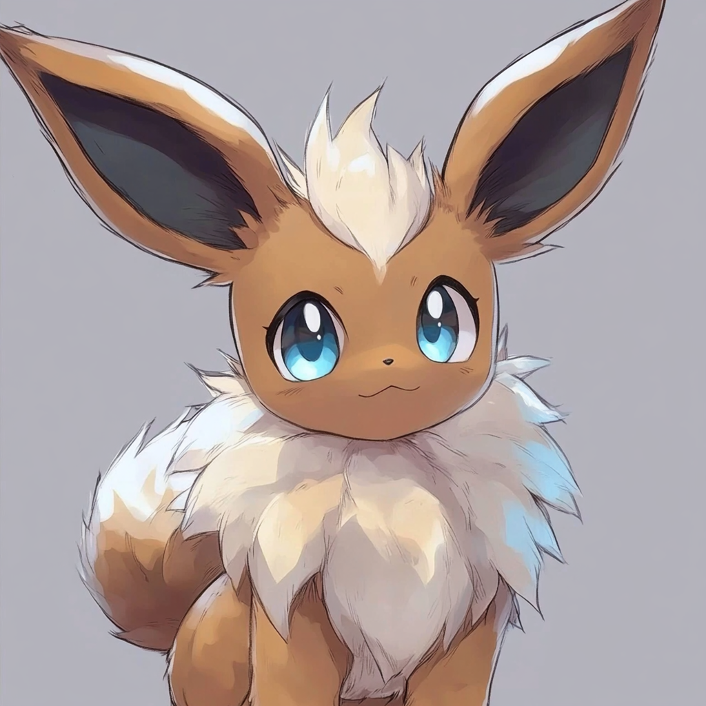 Friendly anime creature resembling Eevee and Sobble.