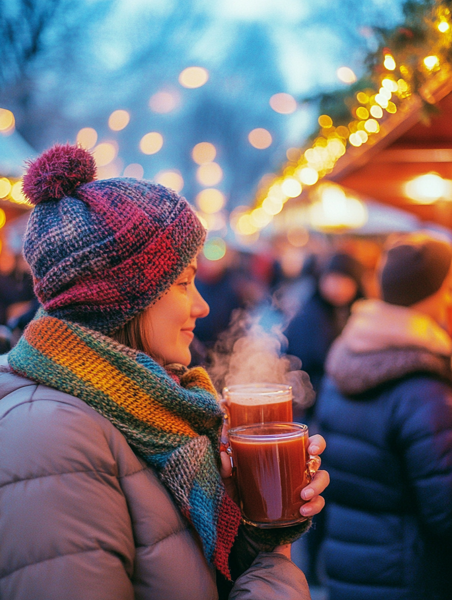 Friends Enjoying Mulled Wine at Berlin Christmas Market