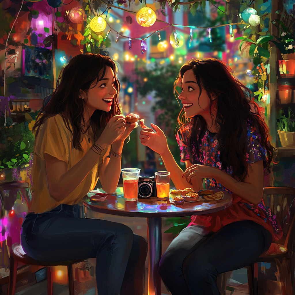 Friends Enjoying a Vibrant Café Together