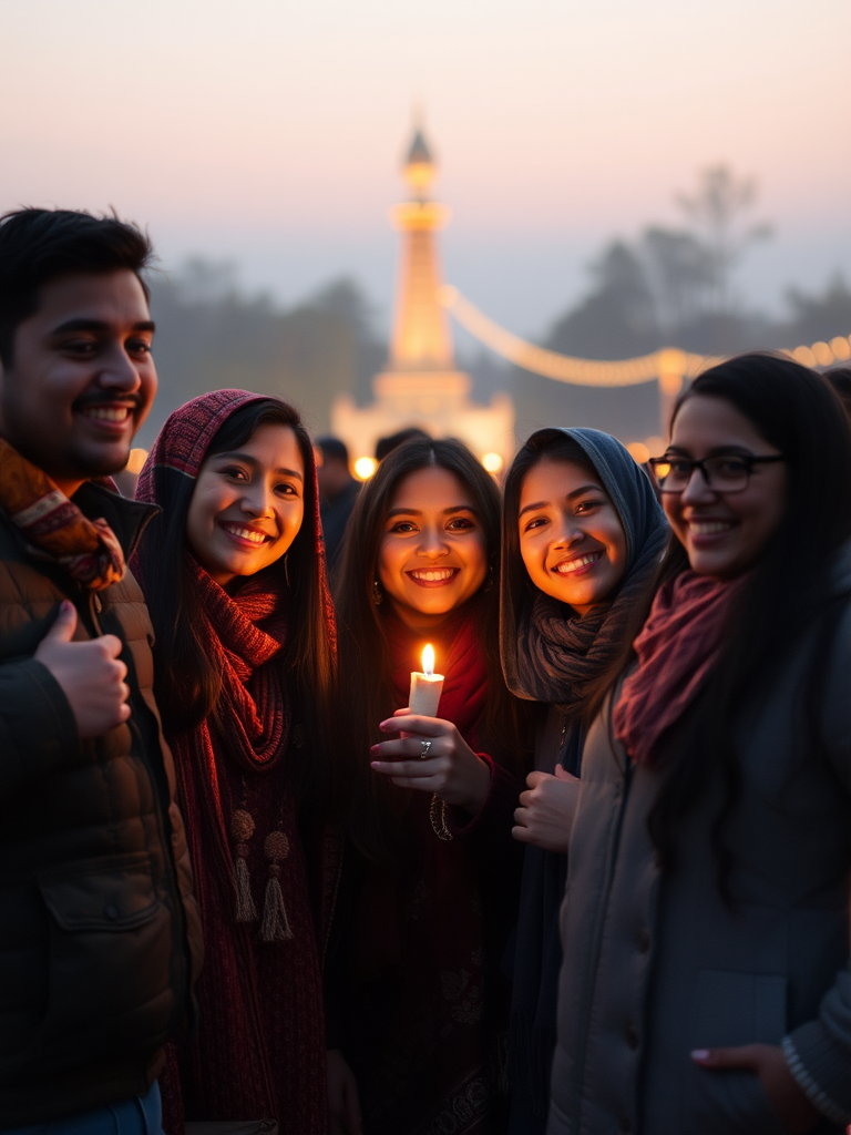 Friends celebrating Diwali with lights in Canada.