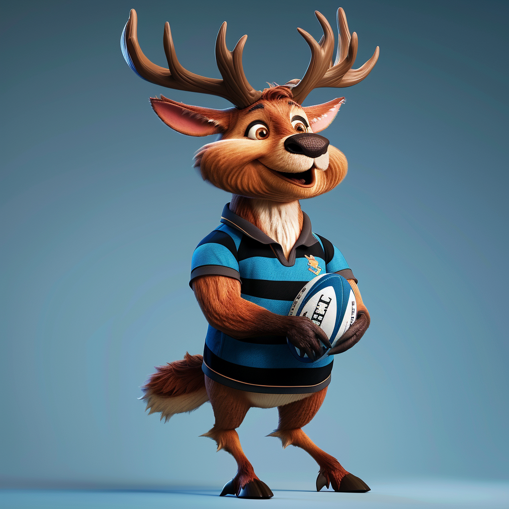 Friendy Stag Mascot in Rugby Shirt