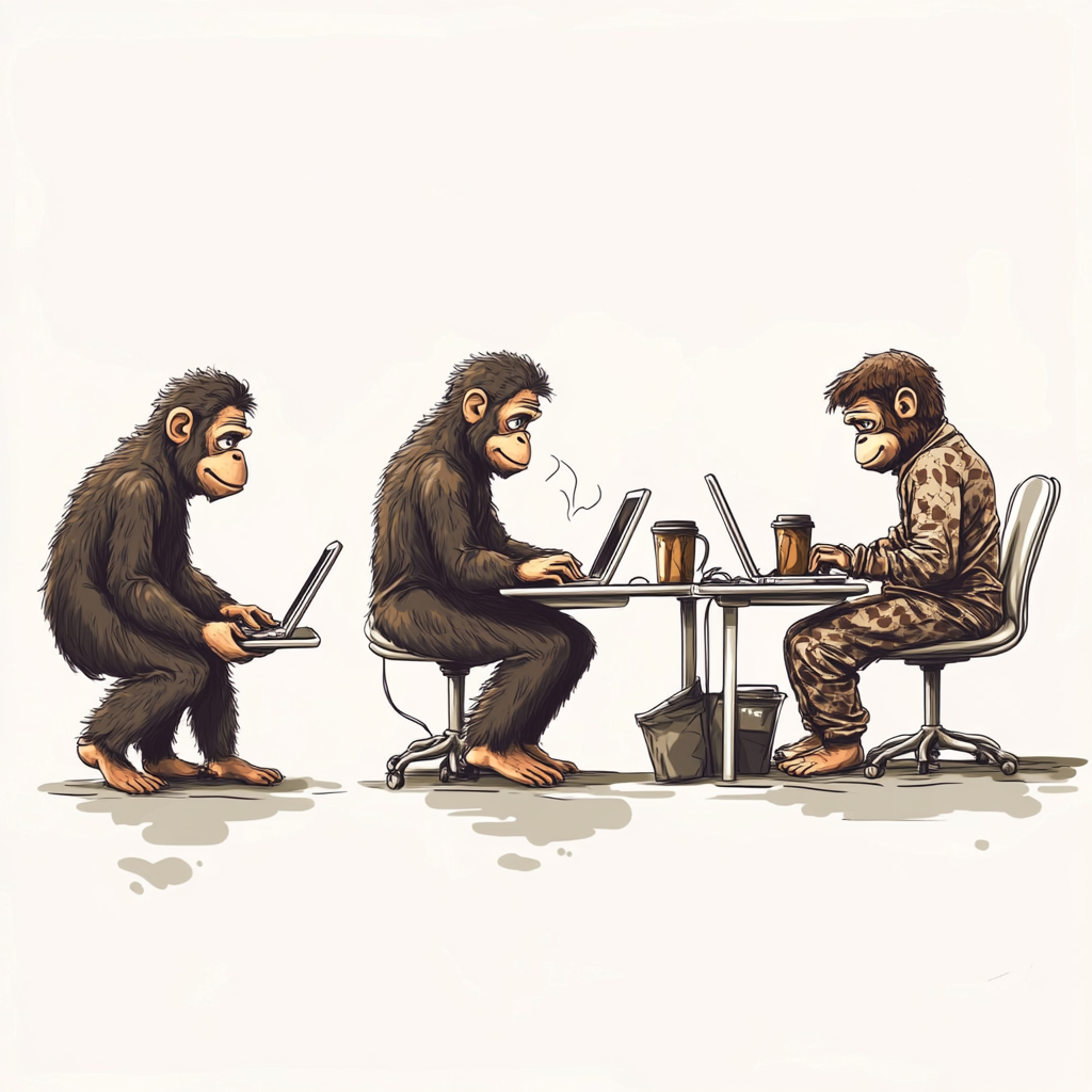 From ape to person working from home humorously.