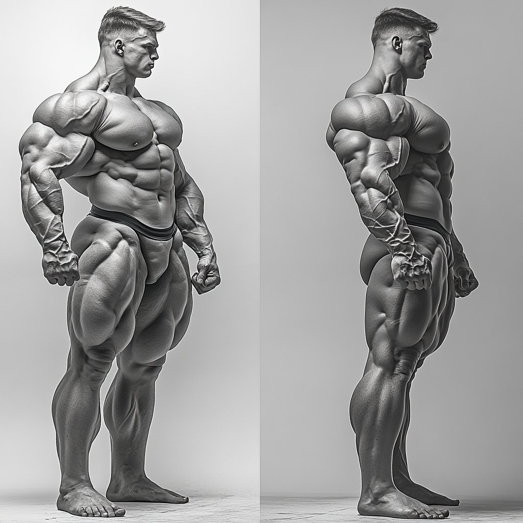 From skinny to huge bodybuilder with big muscles.