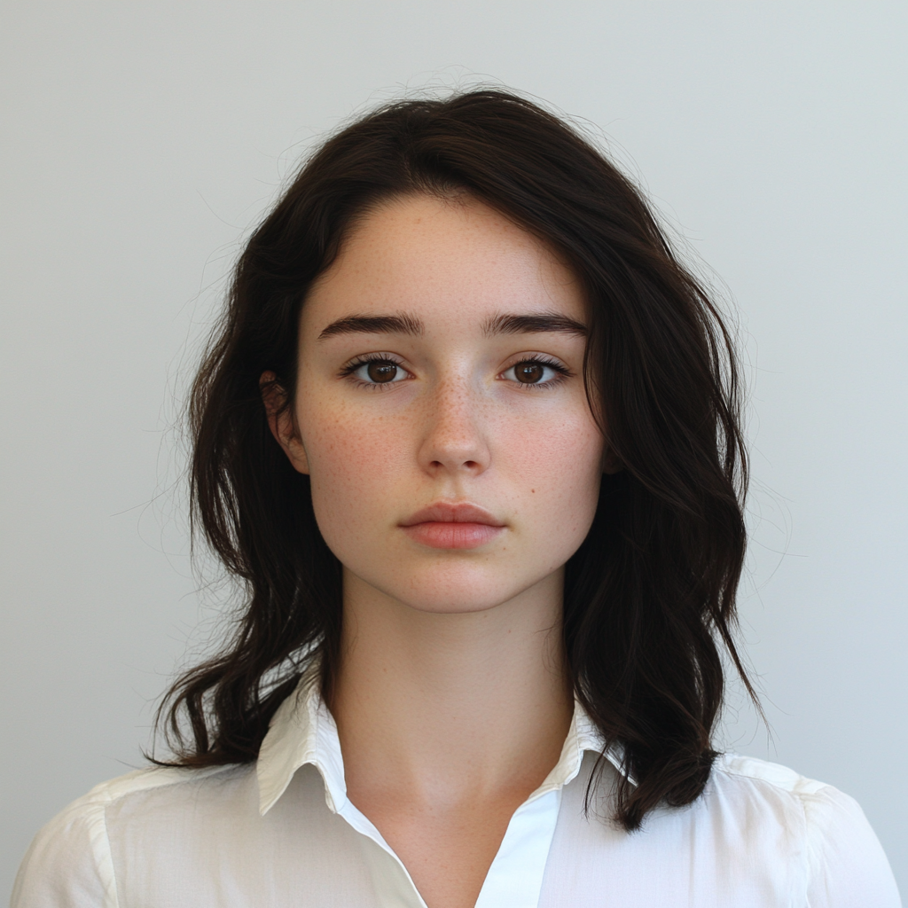 Frontal shot of young woman with dark hair.