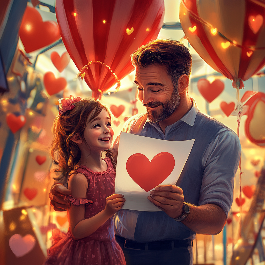 Fun Circus-Themed Father Daughter Photo with Hearts and Joy