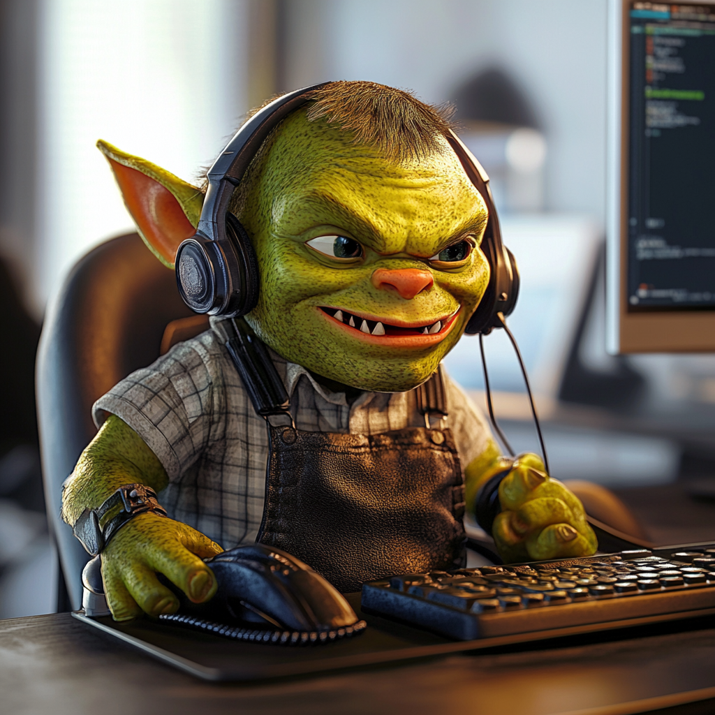 Fun Green Orc Child in Pixar Themed Call Center