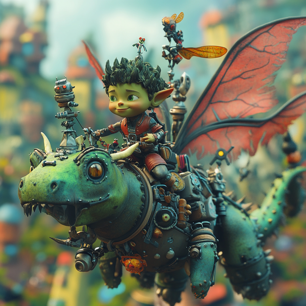 Funny 3D Pixar Scene: Orc Child Riding Dragon