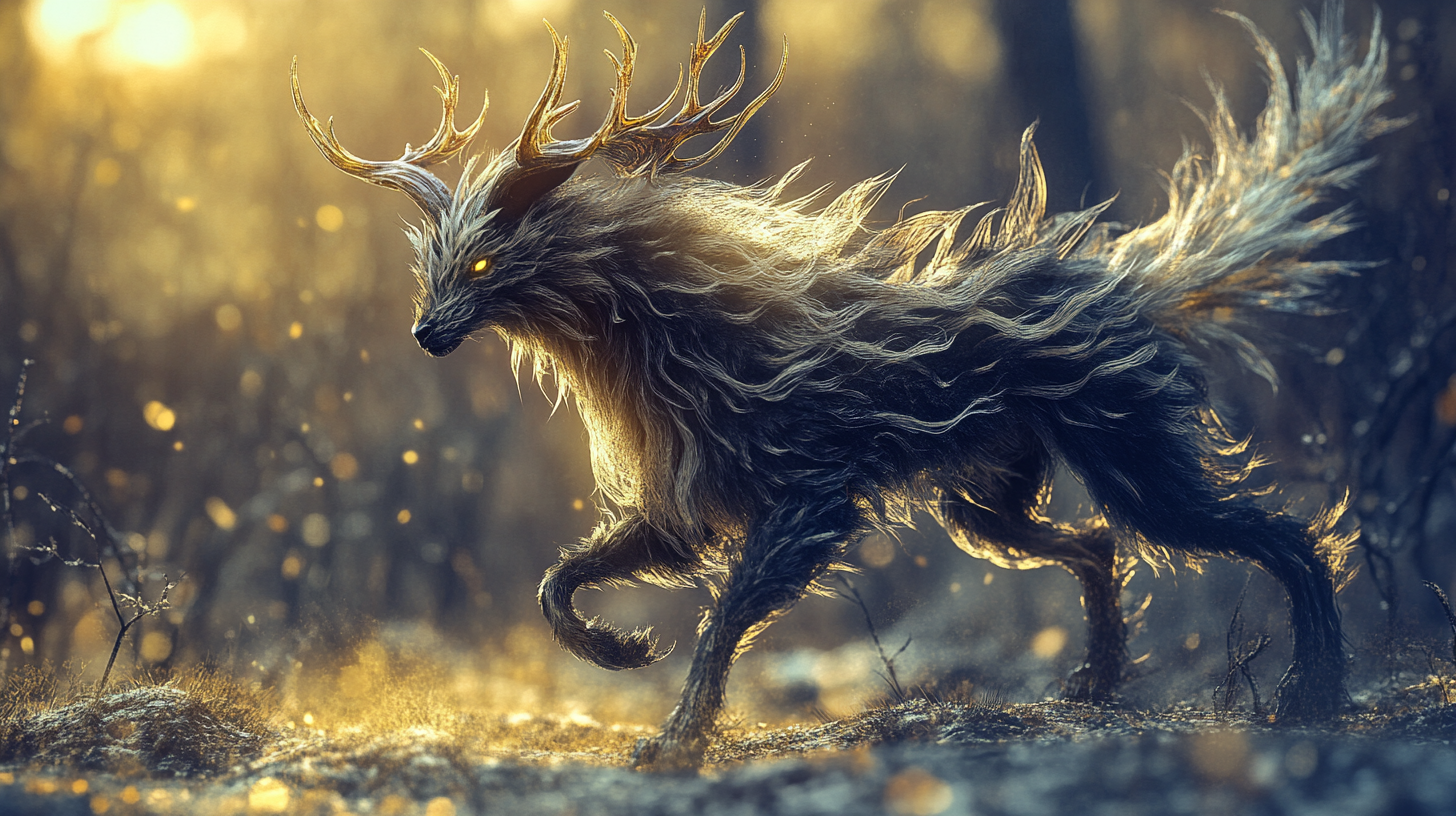 Furry mythical creature in realistic fantasy background photography.