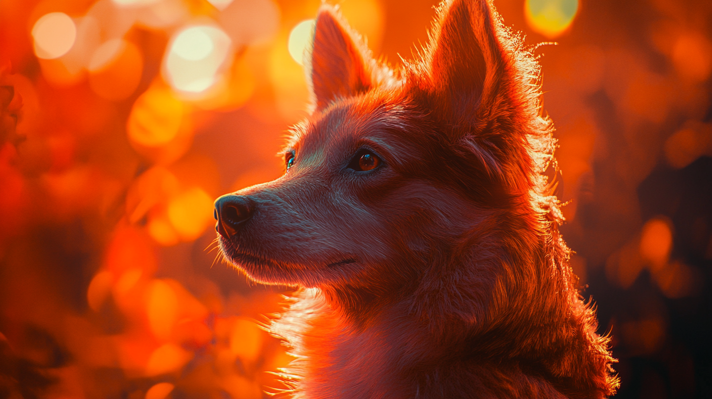 Furry mythical dog companion with bright colors in fantasy.