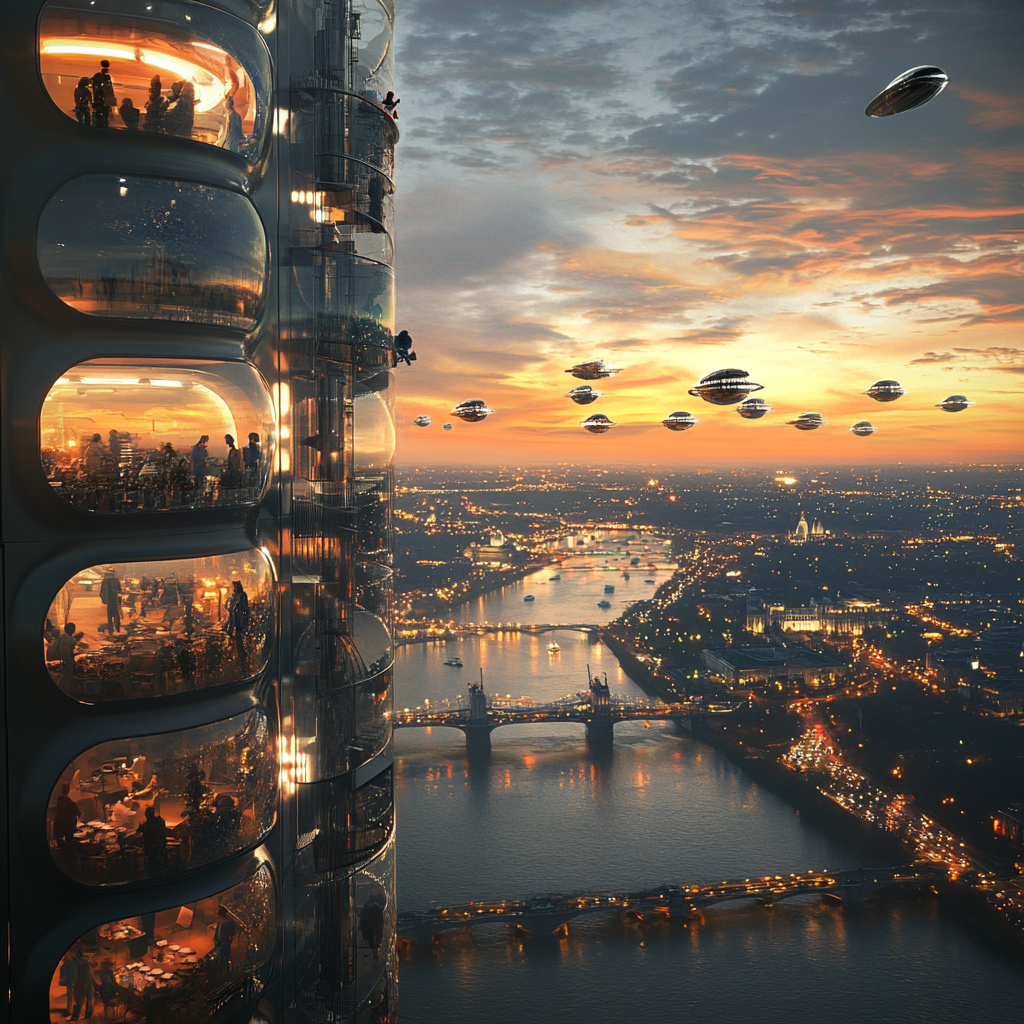 Future Washington City 7000s: Realistic 3D Rendering with Flying People