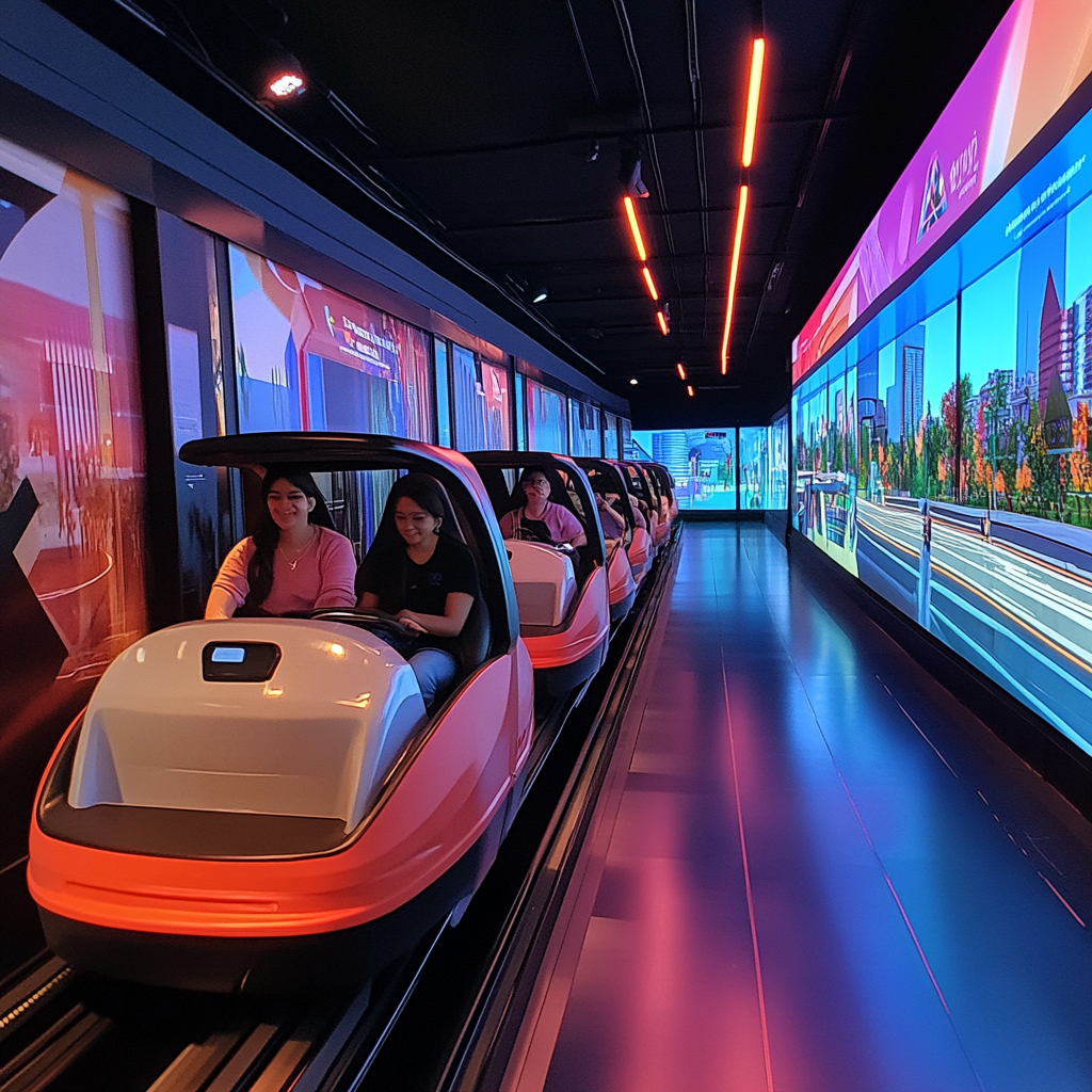 Future rail ride, automated sport carts, smart city exhibition.