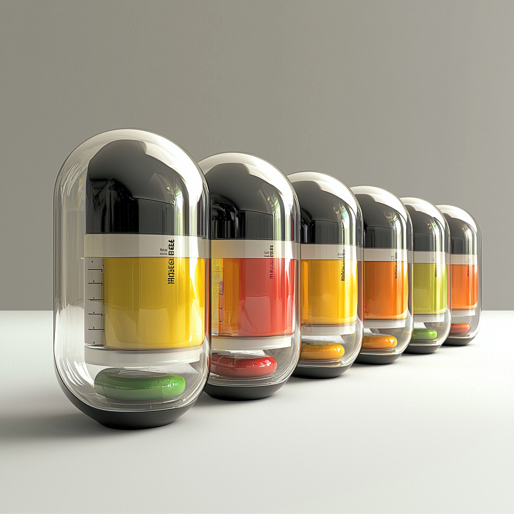 Futuristic, sleek capsules by Kraft Heinz with nutrients for athletes.