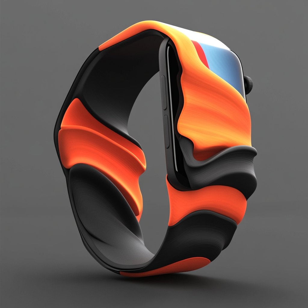 Futuristic 3D Apple Watch Case: Flowing Curves, Bold Lines.