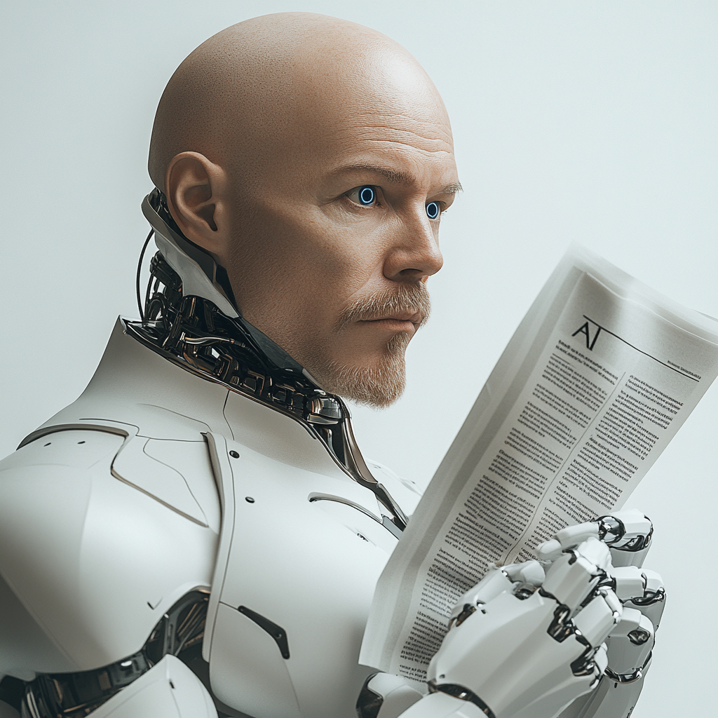 Futuristic AI Robot Gives Newspaper to Attractive Man