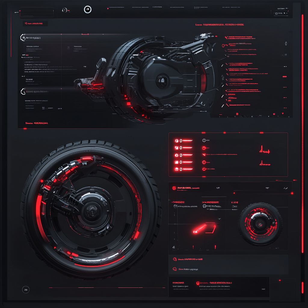 Futuristic Bike Parts Monitoring Interface with Progress Bars