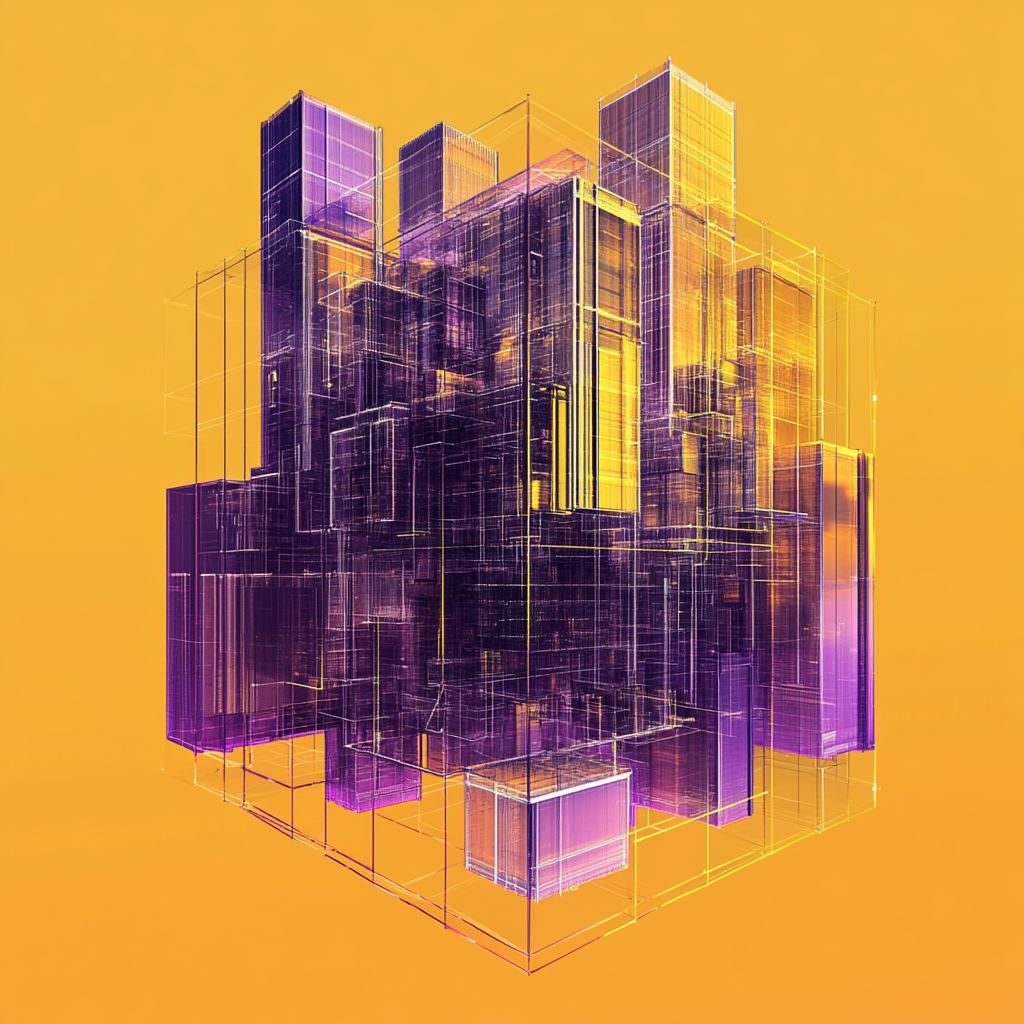 Futuristic Buildings in Colorful Transparent Cube