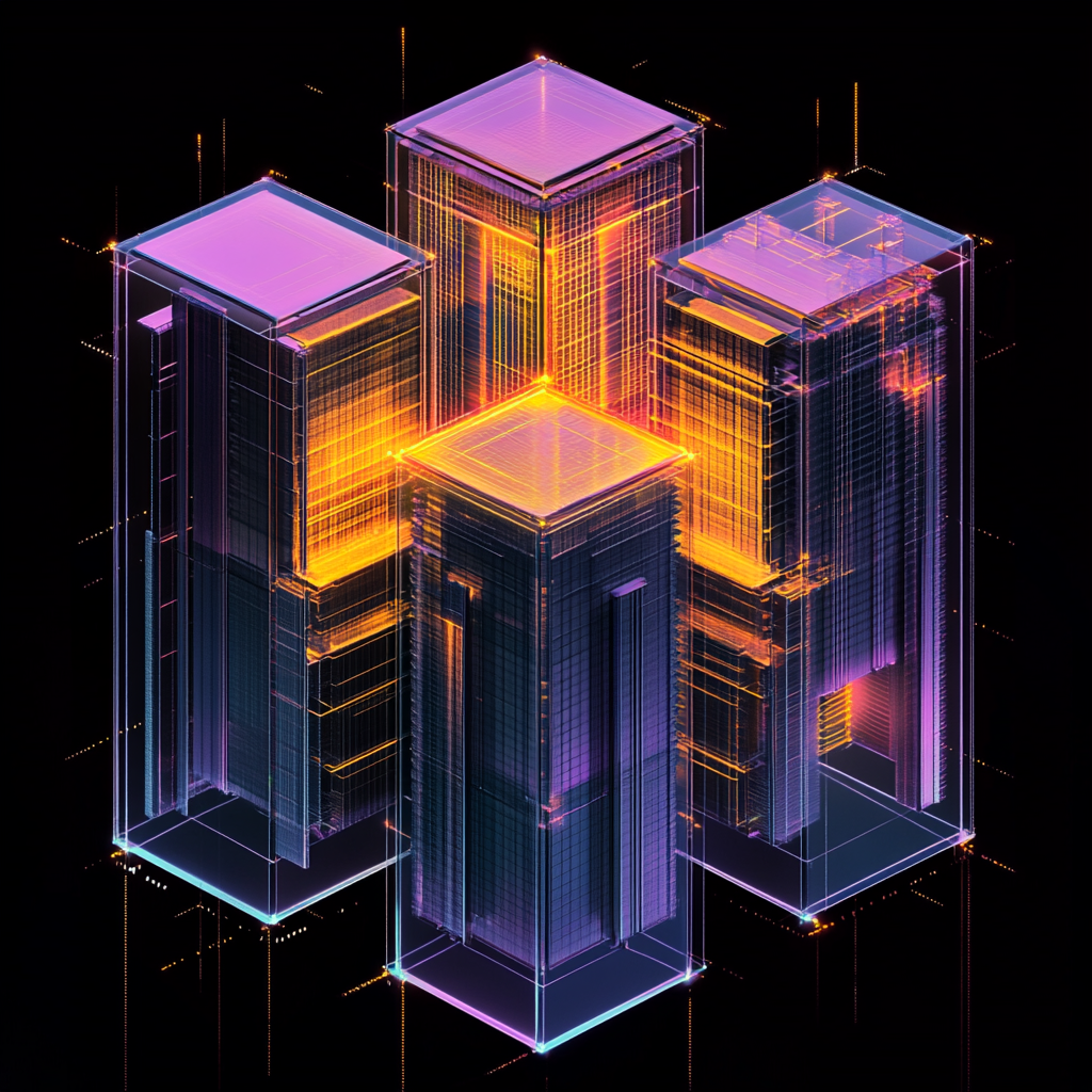 Futuristic Cityscape in Gradient Cube at Night