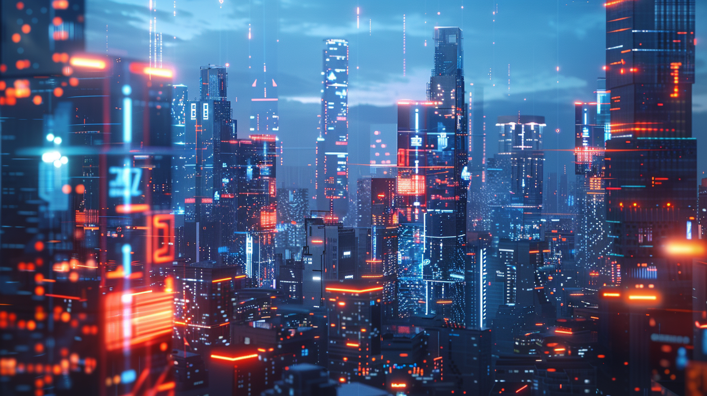 Futuristic Cityscape with Glowing AI Circuits 