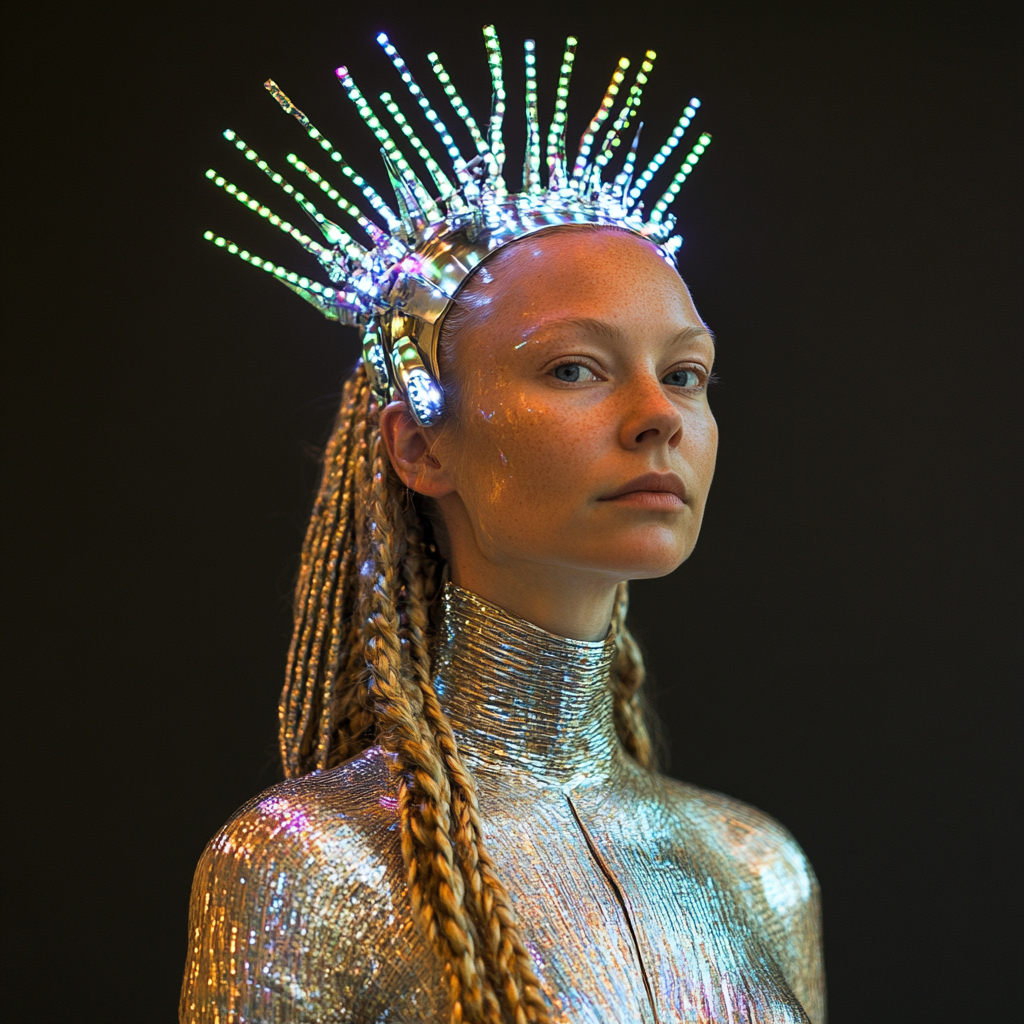 Futuristic Danish Woman with Metallic Braids and Crown