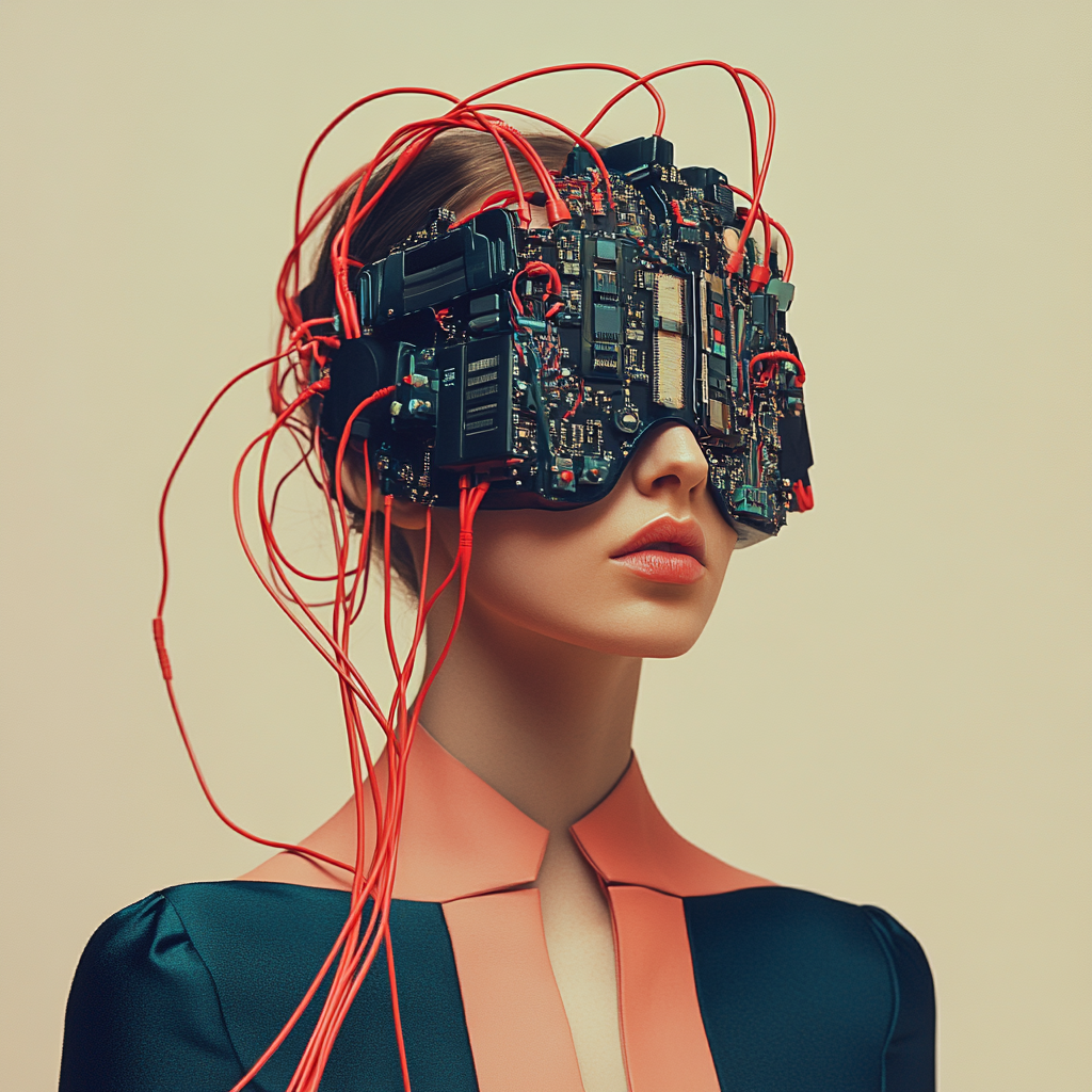 Futuristic Fashion Model in Electronic Mask