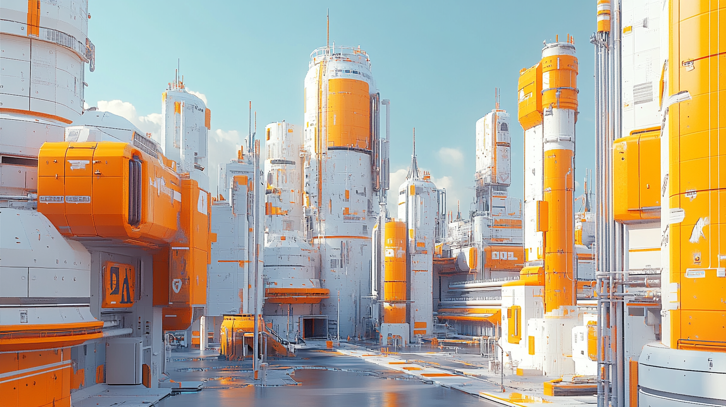 Futuristic Industrial Tower in Vibrant Apocalyptic World