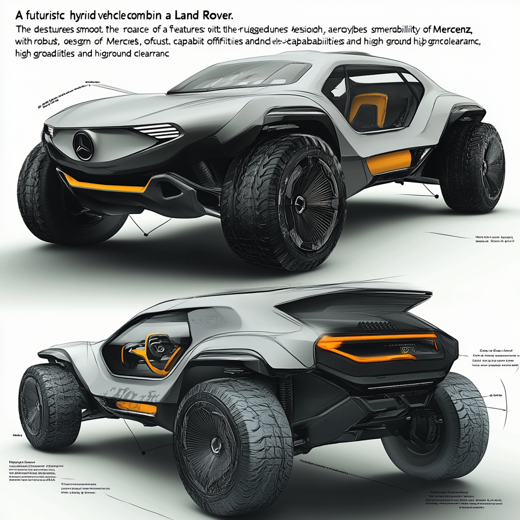 Futuristic Mercedes-Benz and Land Rover hybrid vehicle design.