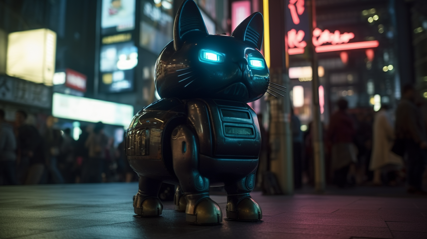 Futuristic Robby the Robot with cat-like features