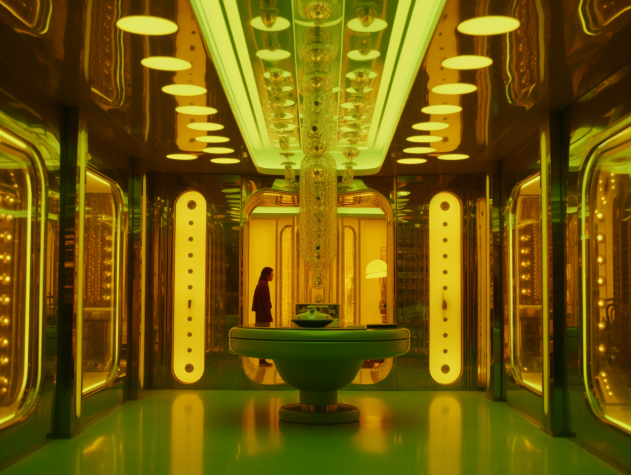 Futuristic Superhero Lair Covered in Acid Brat Yellowy Green Jewels