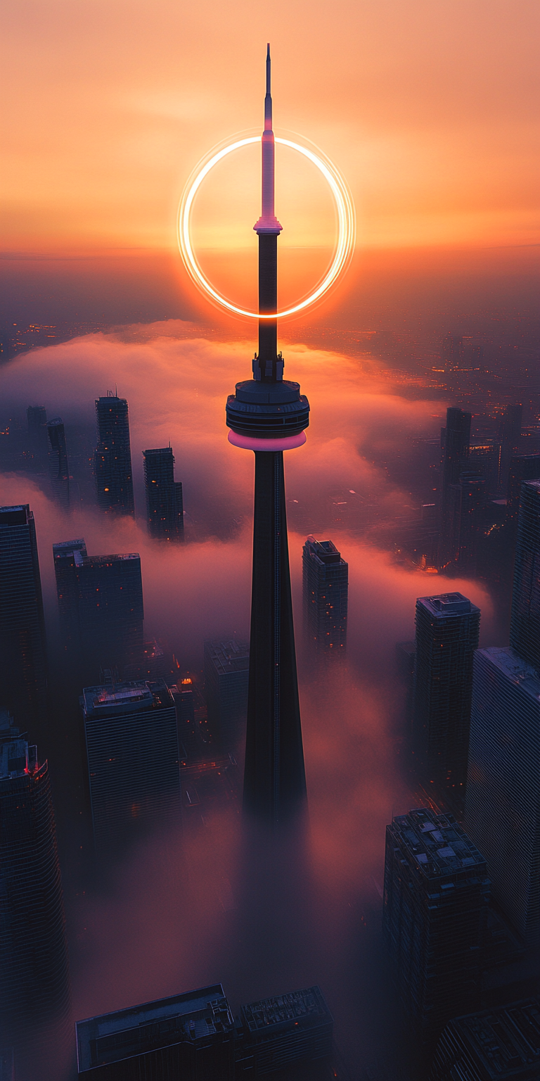 Futuristic Toronto: 30th Century Urban Halo at Dusk 