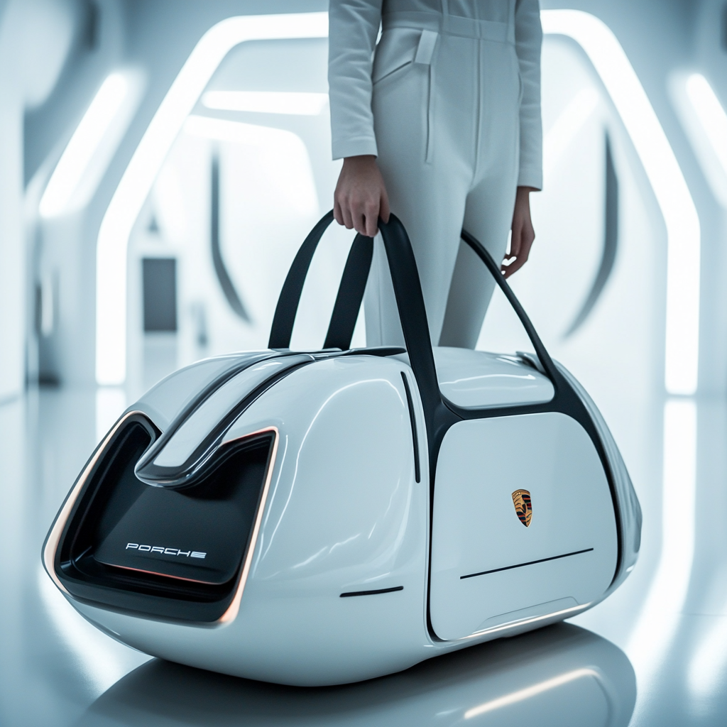 Futuristic and minimal Porsche handbag with fancy features.