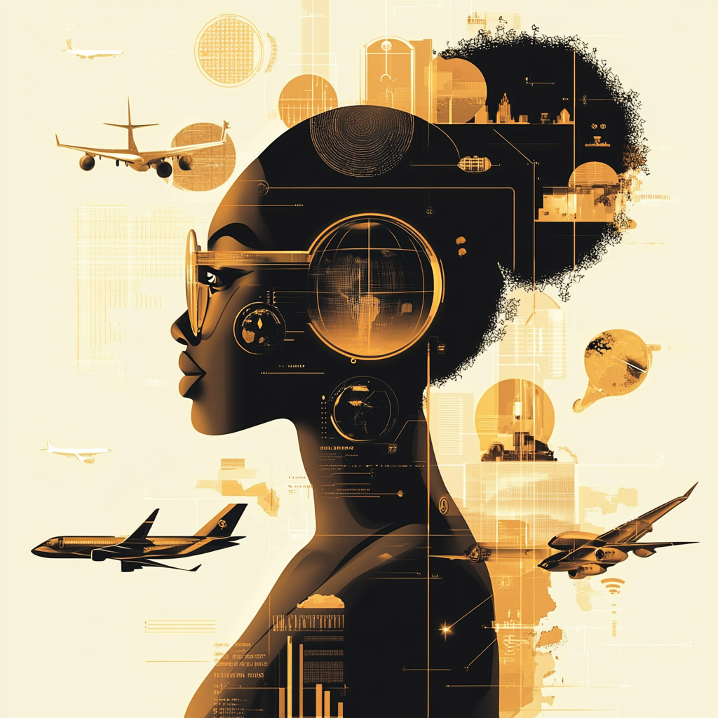 Futuristic image for travel website targeting Black women.