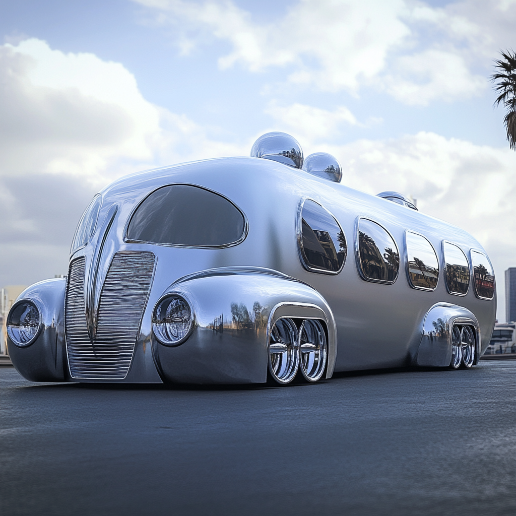 Futuristic low rider airstream trailer and truck in East LA.