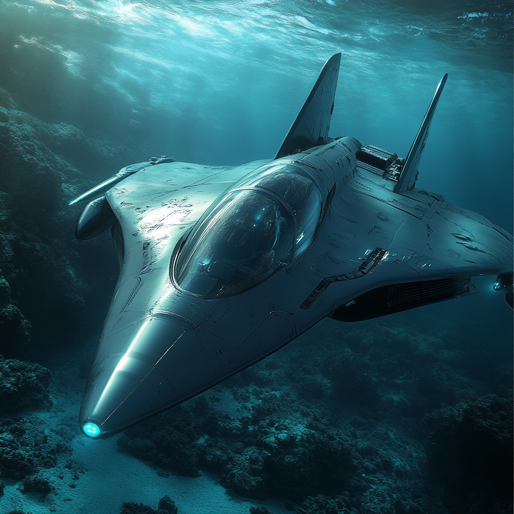 Futuristic underwater fighter vehicle with special windscreen