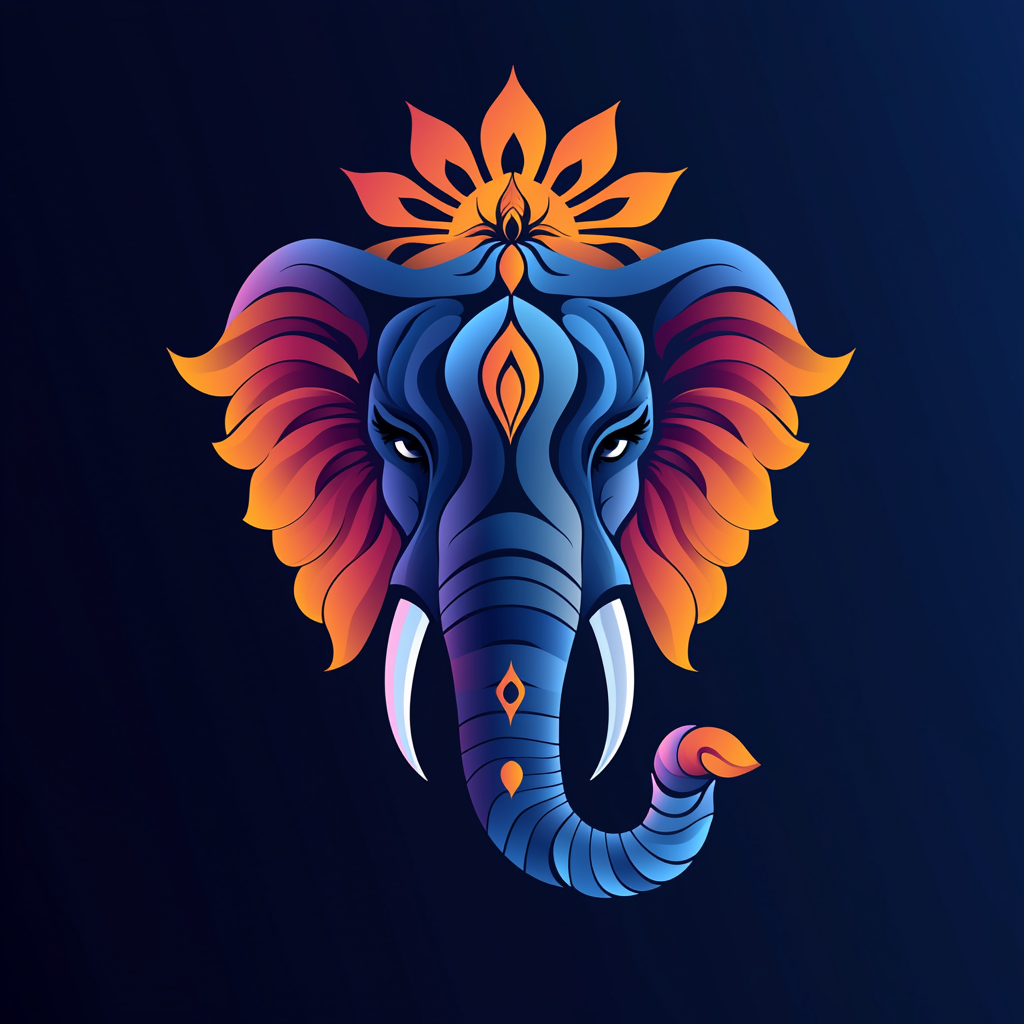 Ganesh culture logo with elephant, sun, and flower