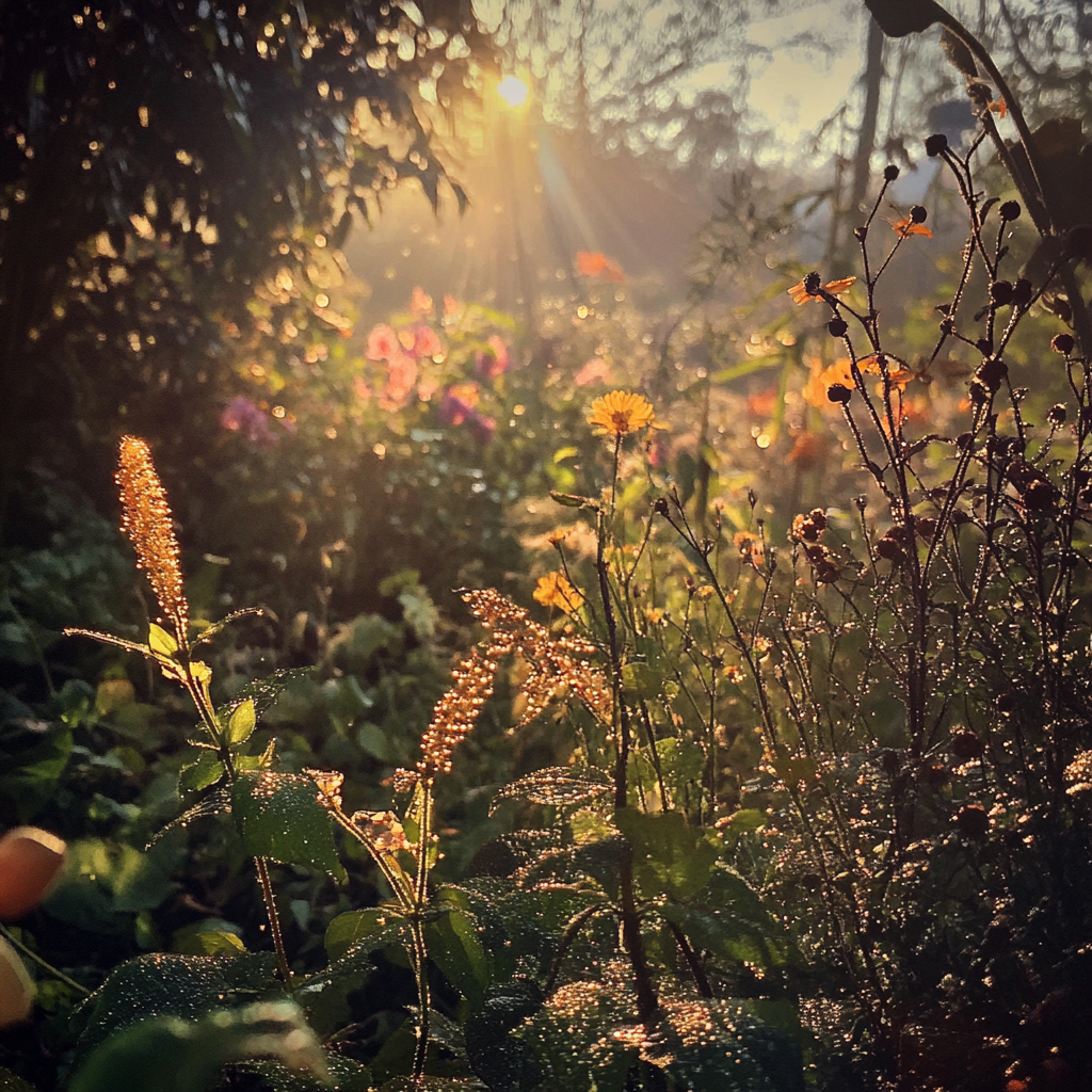 Garden Morning Sunrise Dew Flowers iPhone 15 Pro