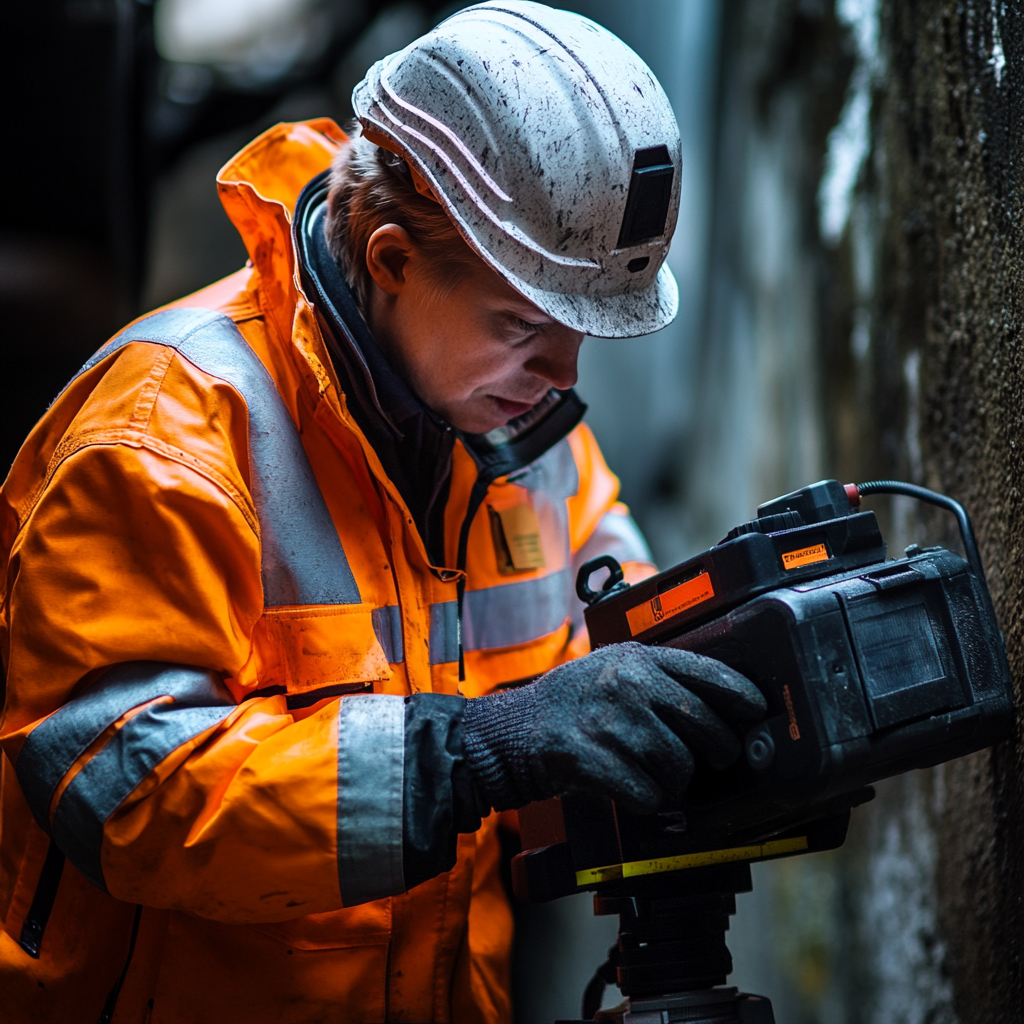 Generic uniformed worker using GPR Scanner with Canon camera.