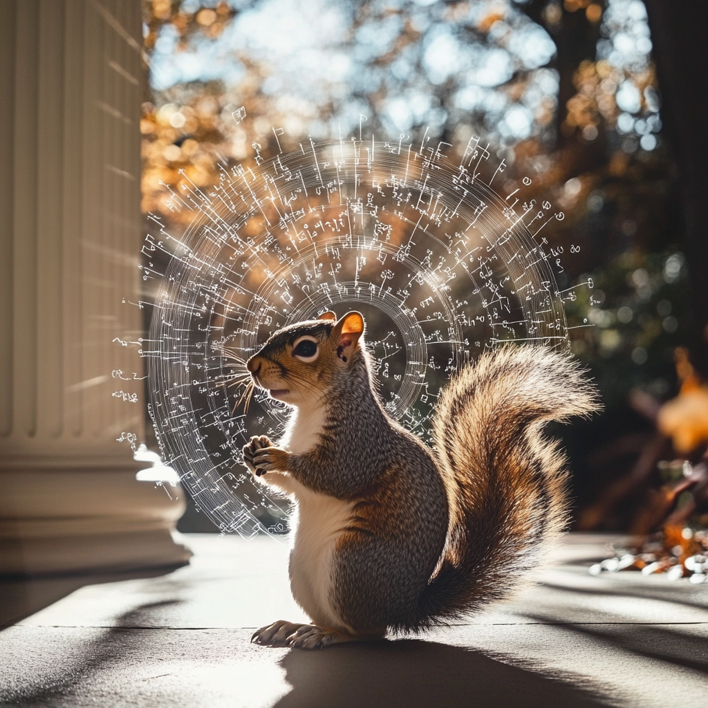 Genius Squirrel with Math Equations in Pixar inspired world