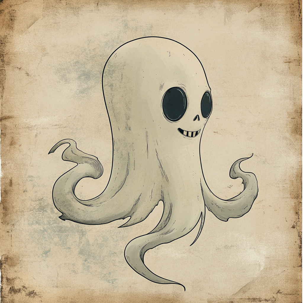 Gentle ghost in vintage cartoon style design