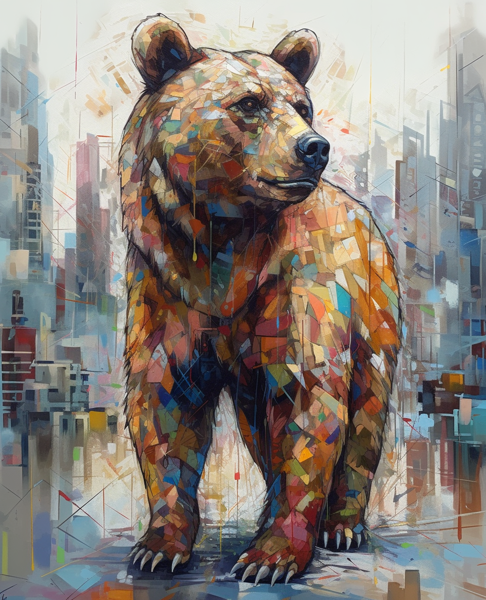 Geometric cubism bear in oil painting style.