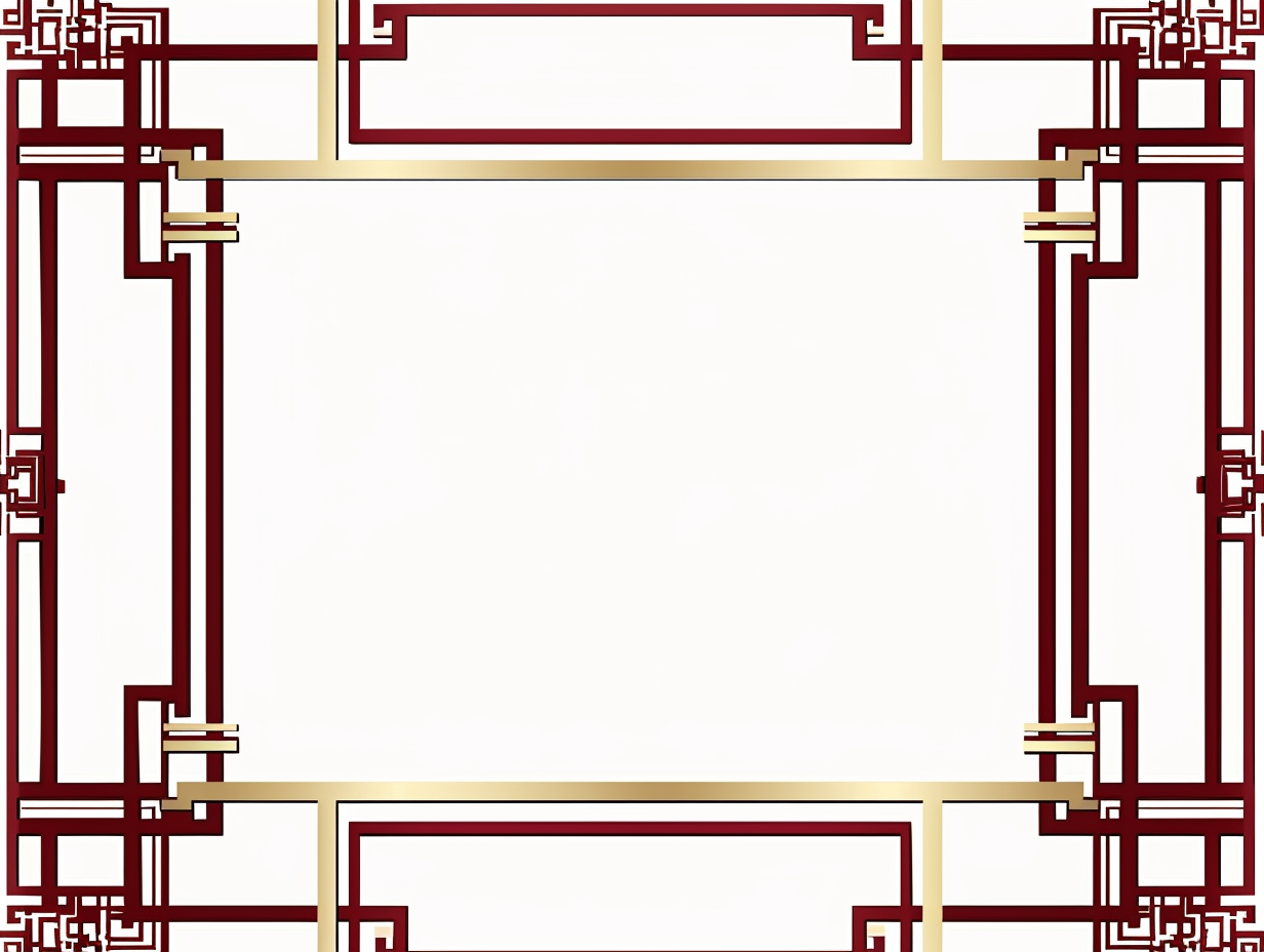 Geometric gold and deep red minimalist border design.