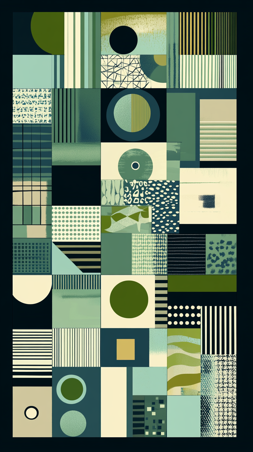 Geometric pattern with shapes in green, teal, navy