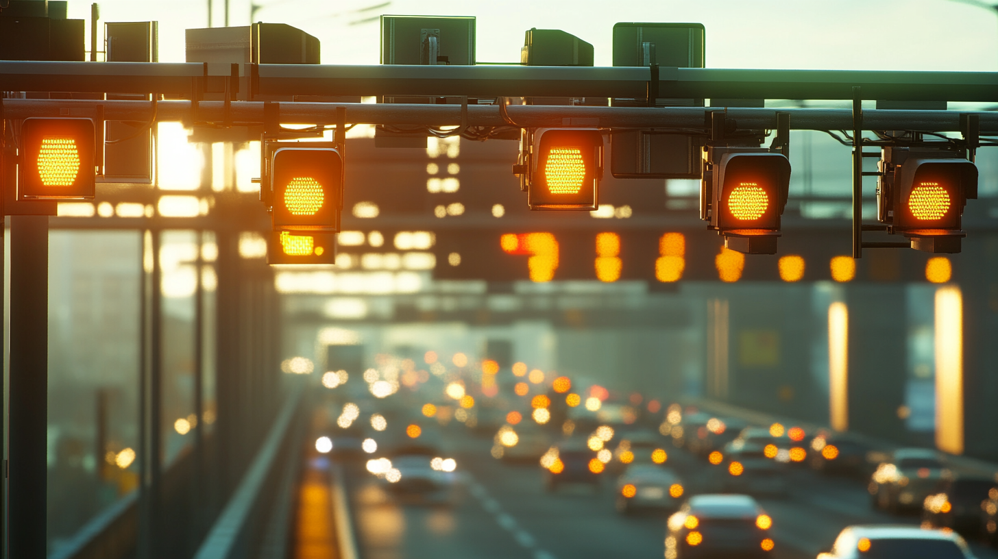 German highway toll system with traffic in motion.