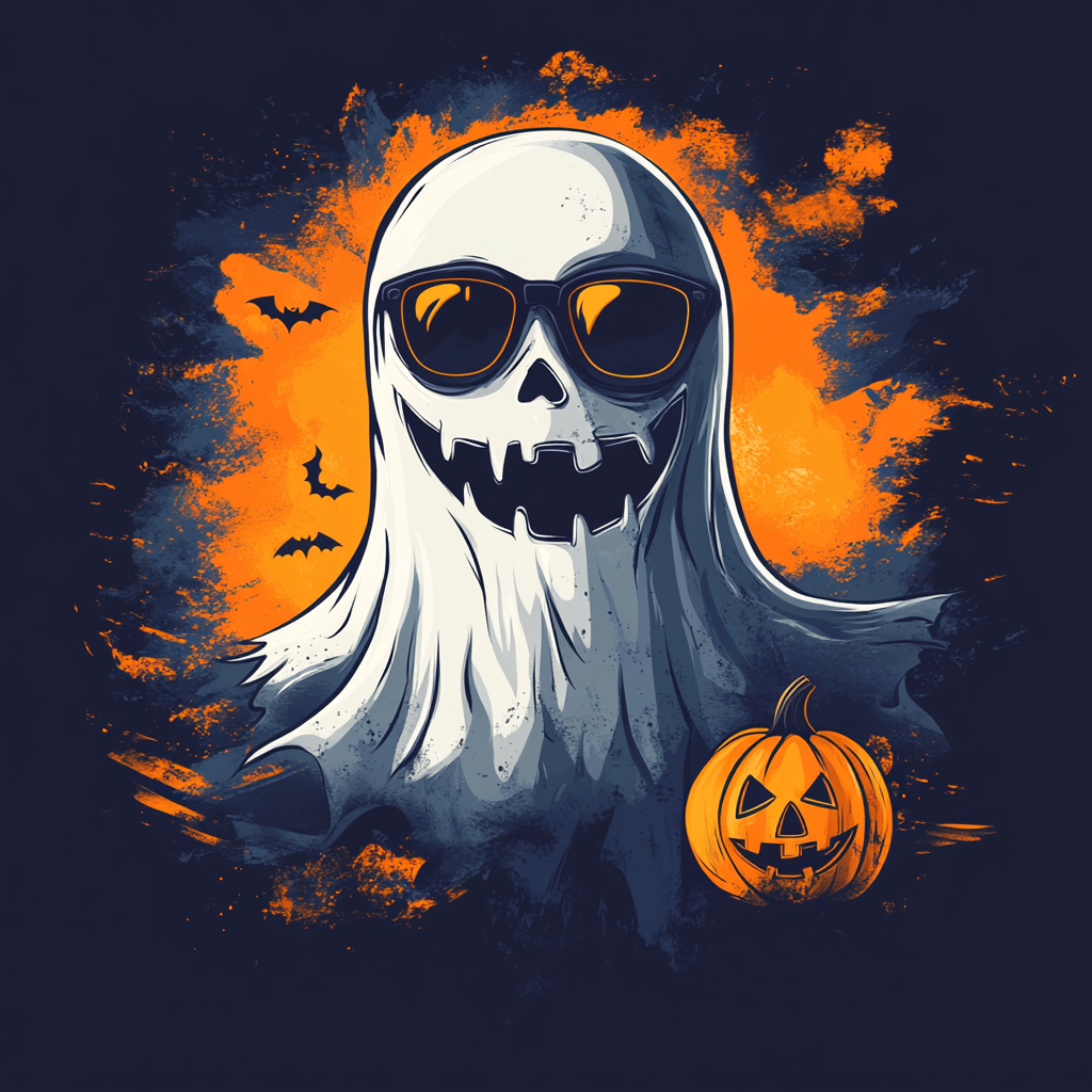 Ghost with sunglasses or pumpkin wearing streetwear design.