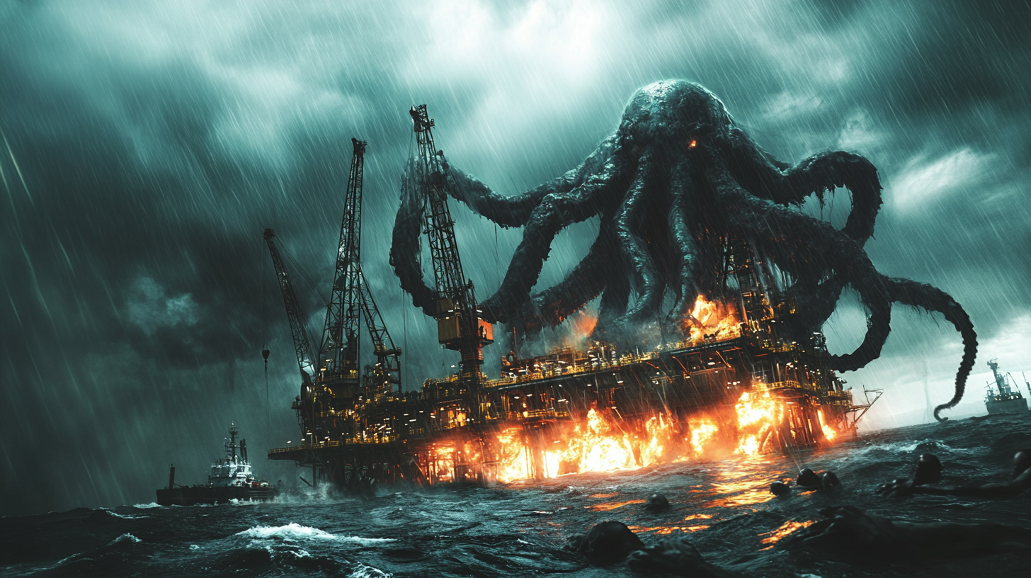 Giant Beast Cthulu Destroys Oil Rig