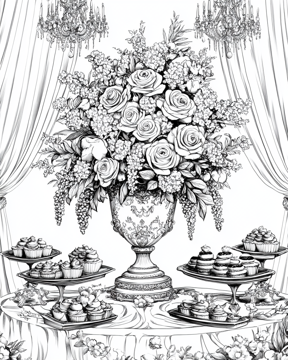 Giant Roses in Tall Chinese Vase Coloring Page