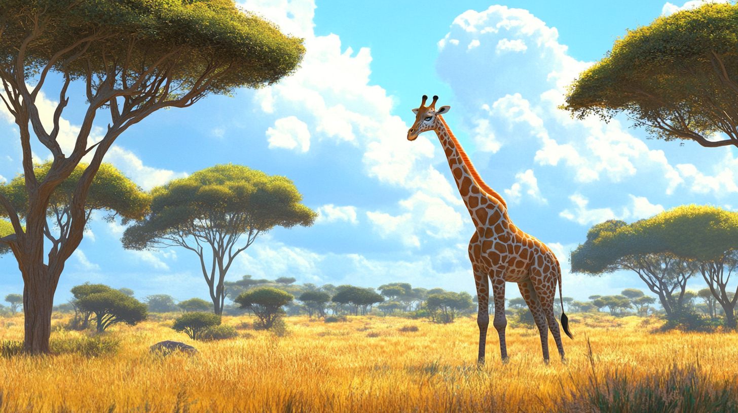 Giraffe named Zuma standing majestically in African savannah.