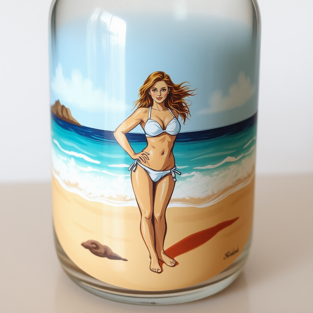 Girl in Bikini Painting on Glass Container